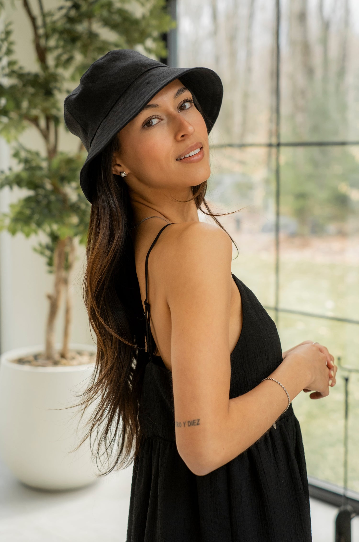 Bucket Hat 100 % lin - Noir