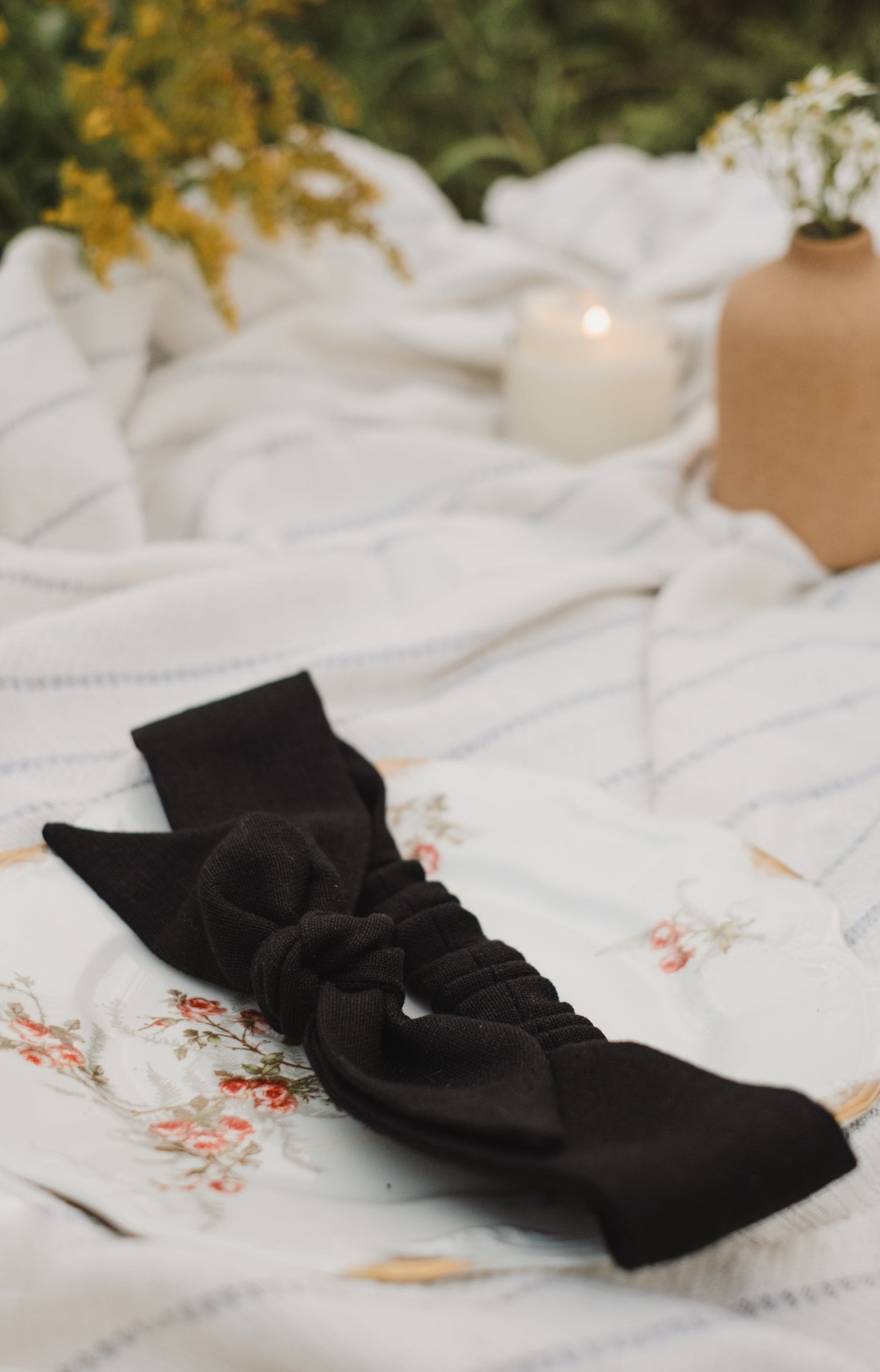Bandeau avec boucle en lin - Noir