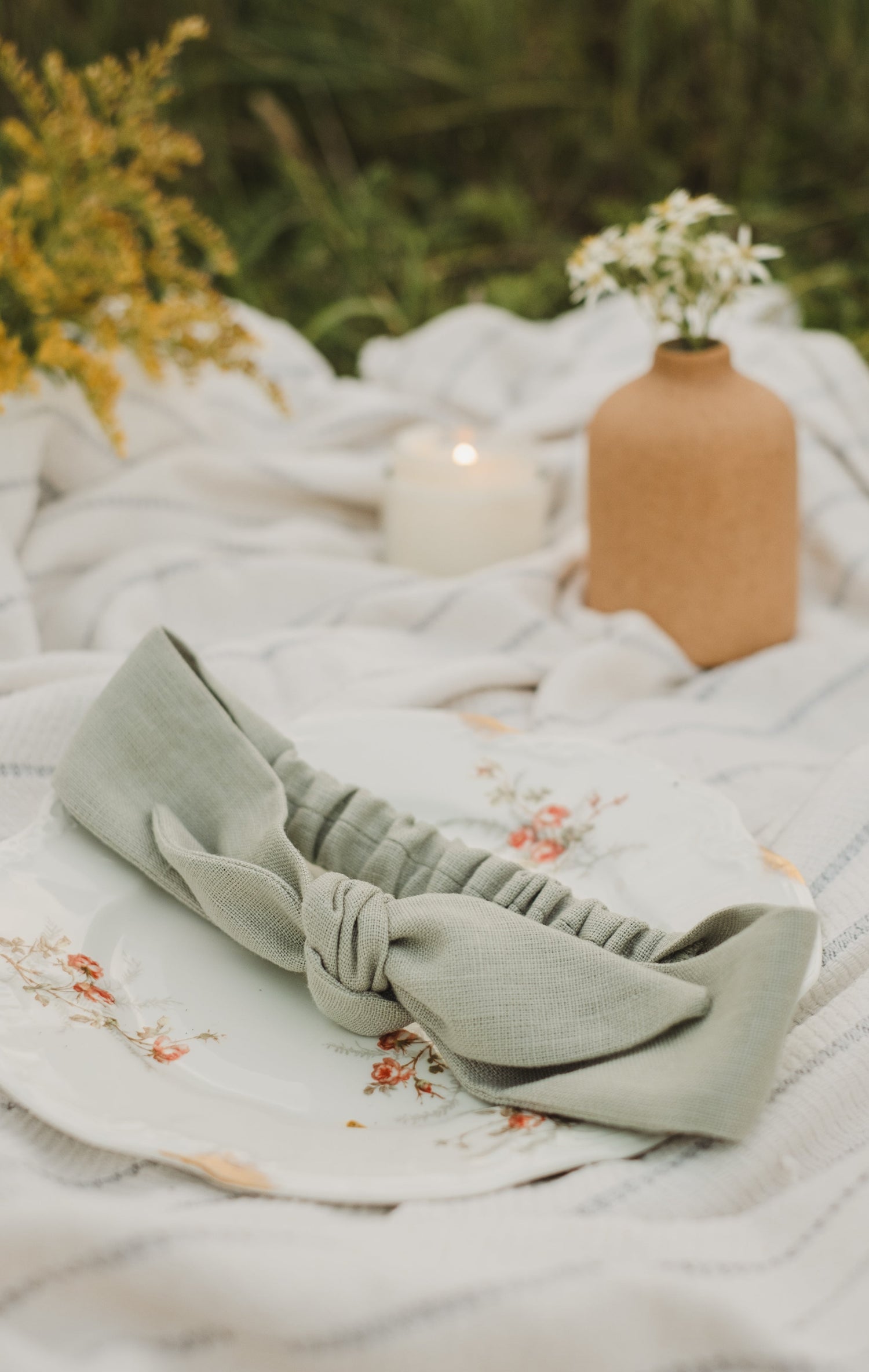 Bandeau avec boucle en lin - Sauge
